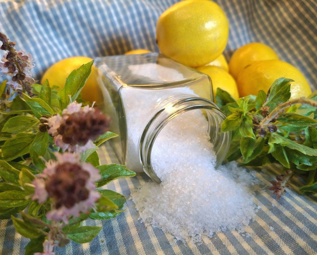 A steaming mug of lemon balm tea garnished with a sprig of lemon balm